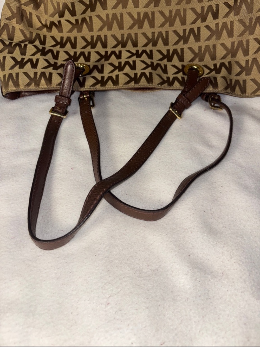 Michael Kors Brown and Tan MK Logo Tote - Picture 5 of 12